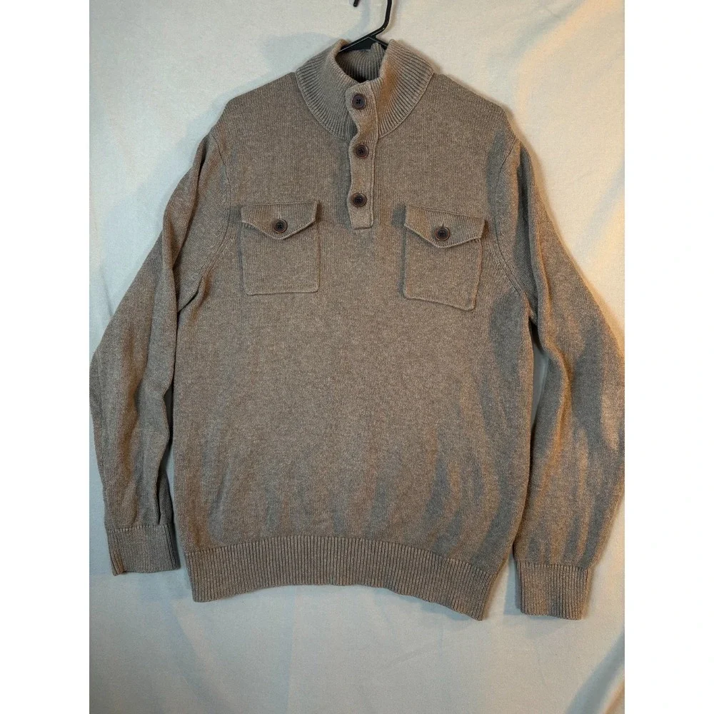 Banana Republic Sweater Men's M Brown Knit Button Collar Casual Mr Rodgers Style